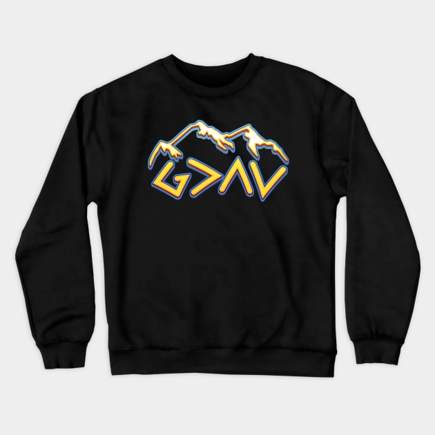 God is Greater Than The Highs and Lows, Christian, Faith, Bible Verse, Mountain Crewneck Sweatshirt by ChristianLifeApparel